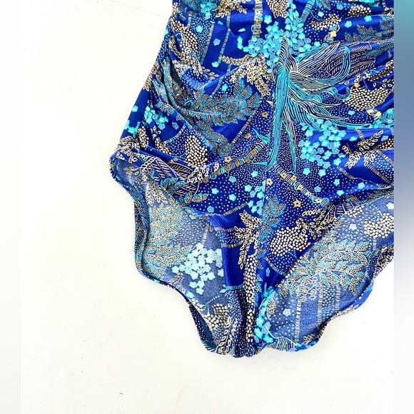 Vintage‎ 70s DeWeese Design Halter Tie Blue Tropical Swimsuit - Picture 6 of 12